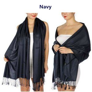 Pashmina Style Wrap Scarf Shawl Cover Fringe Navy Dark Blue SALE 2 FOR 15